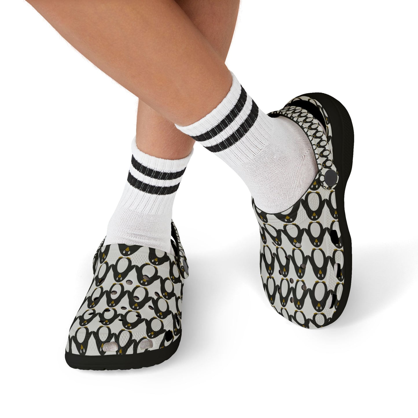 Kids Penguin Print EVA Foam Clogs — Cute Black & White Slip-On Sandals