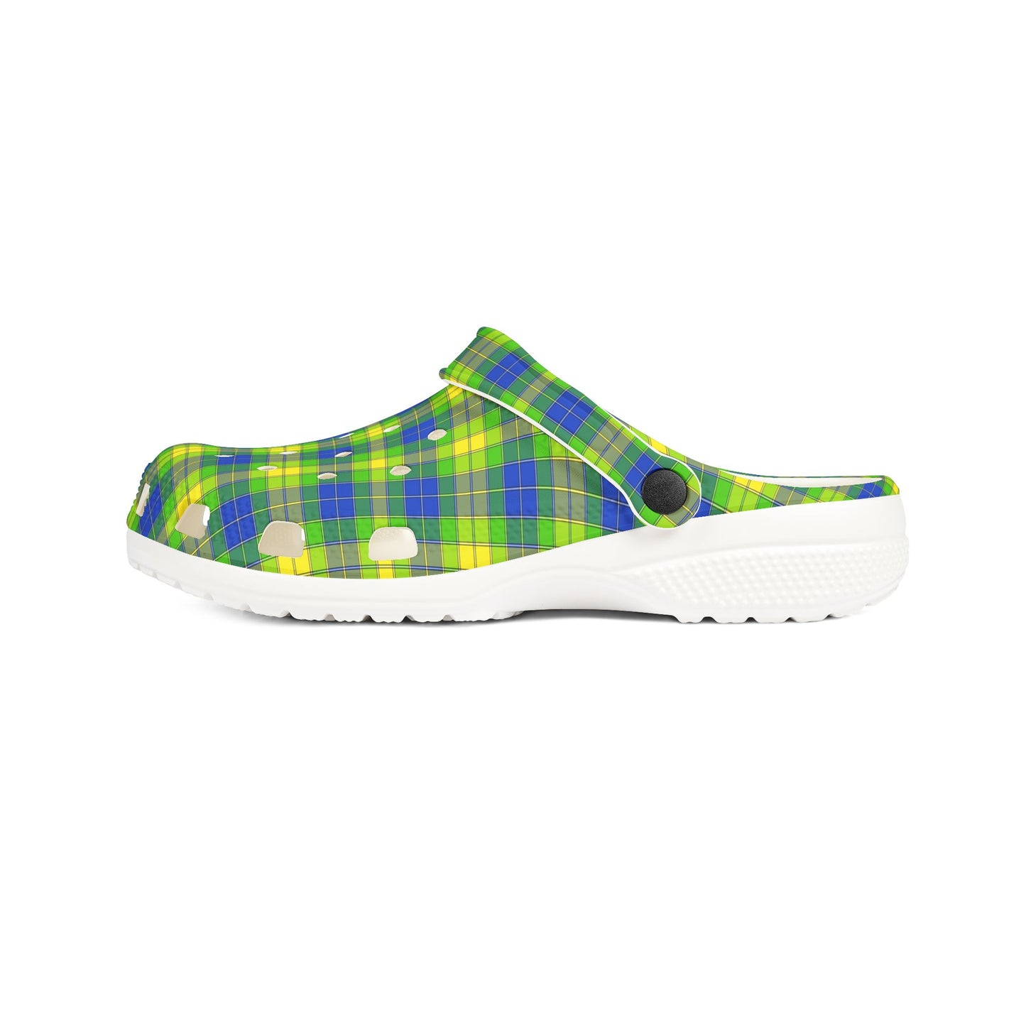 Plaid Green & Blue EVA Foam Clogs — Lightweight Garden & Beach Shoes