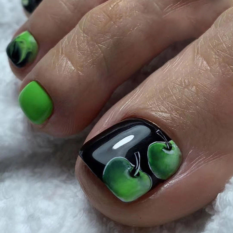 Press-on toenails style, fresh and natural, green apple vitality manicure, light green fake nails, fashion Press-on toenails