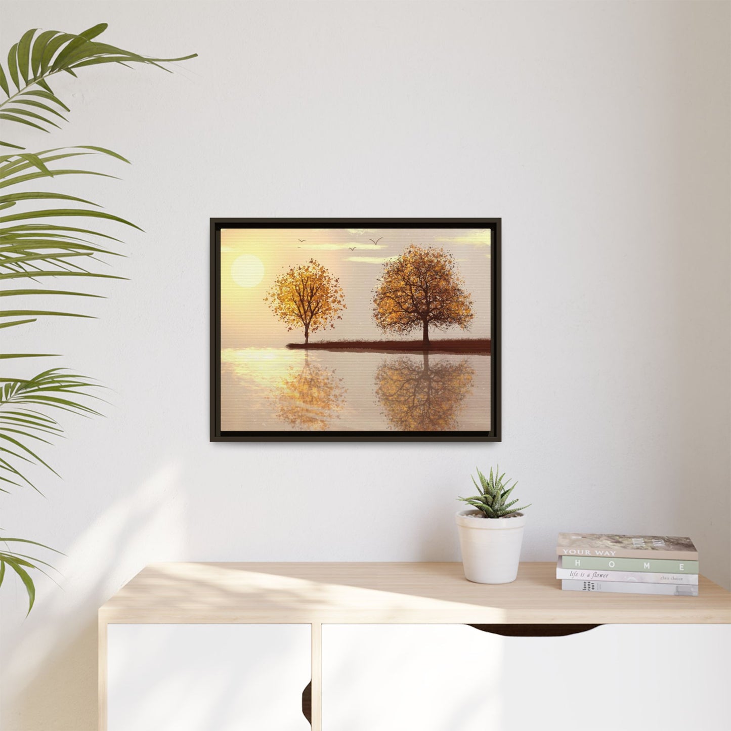Framed Matte Canvas Wall Art — Golden Autumn Trees Reflection