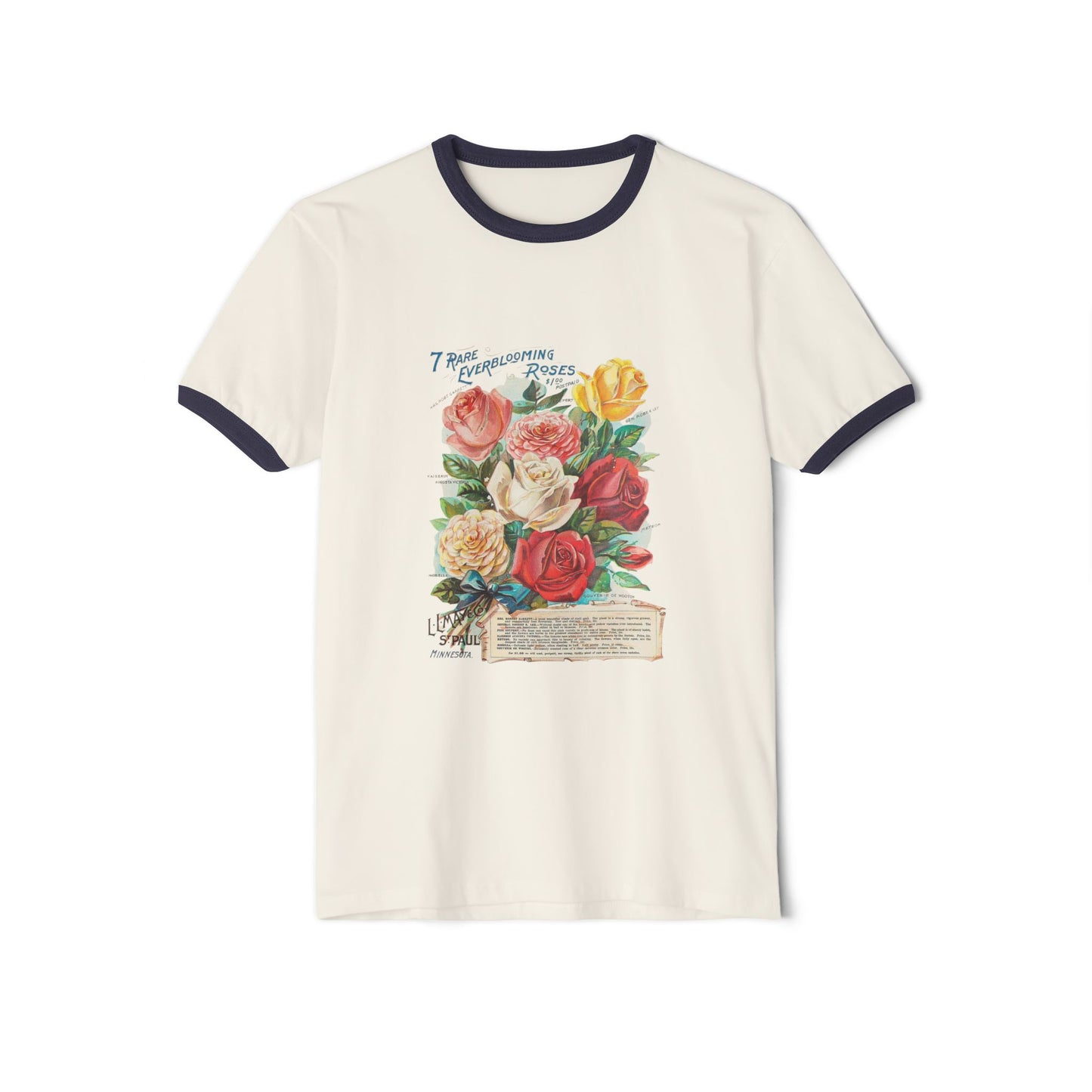 Ringer T-Shirt - Vintage Botanical Rose Bouquet (Includes Floral Text)
