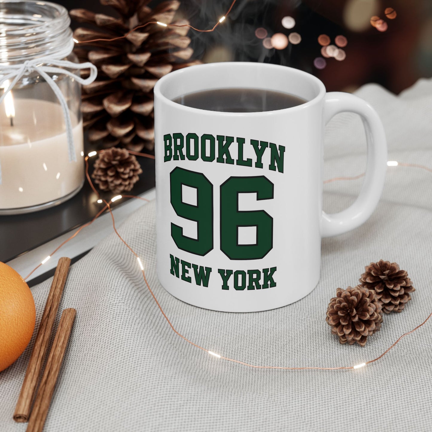 Brooklyn 96 New York Ceramic Mug — Retro Varsity Number Coffee Cup