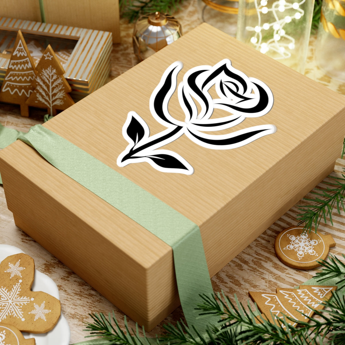 Black Rose Kiss-Cut Sticker — Minimal Floral Laptop Decal
