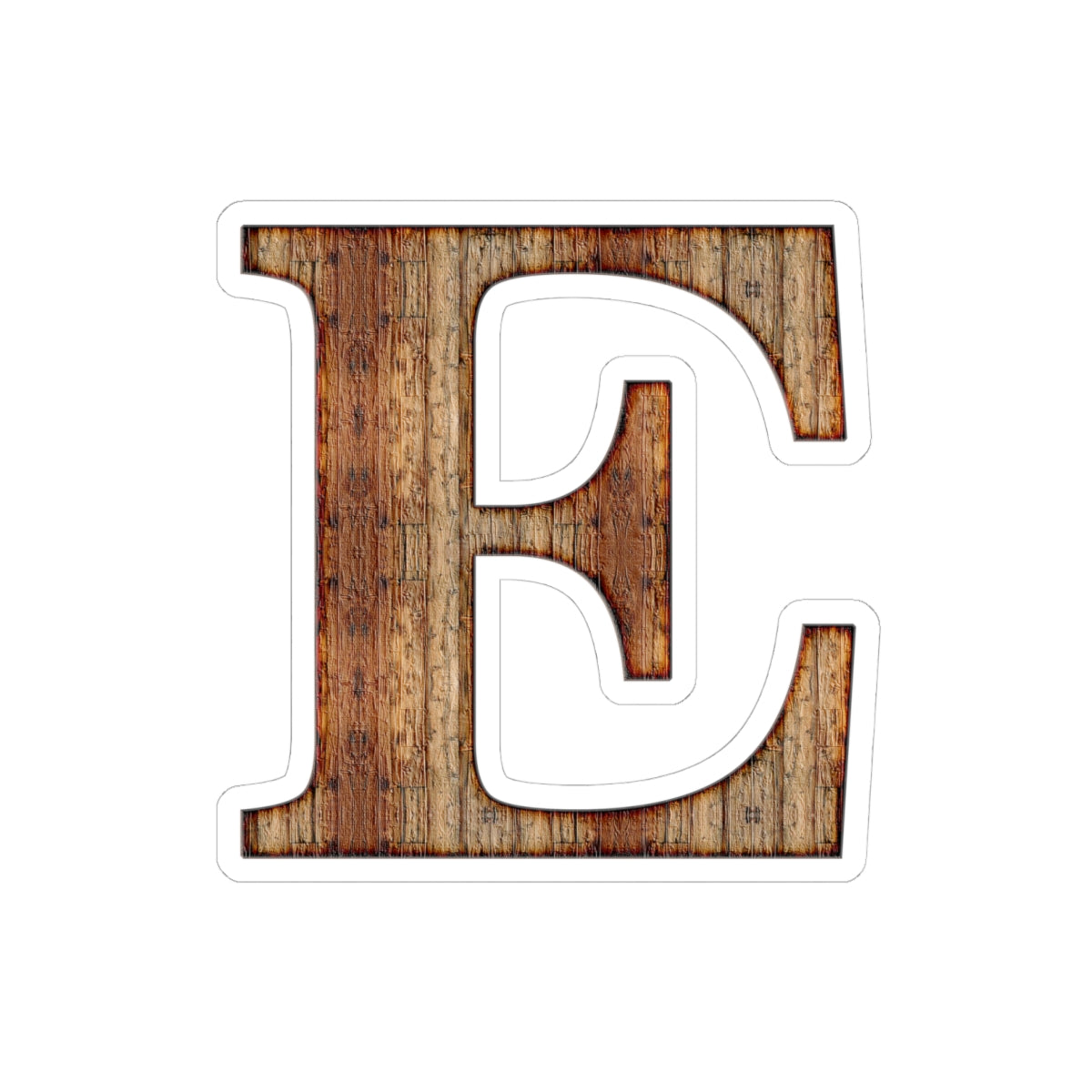 Rustic Wood Letter E Kiss-Cut Sticker — Monogram Laptop Decal