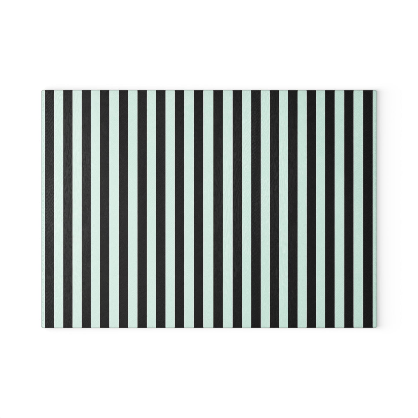 Striped Glass Cutting Board – Black & Mint Vertical Stripe Kitchen Board