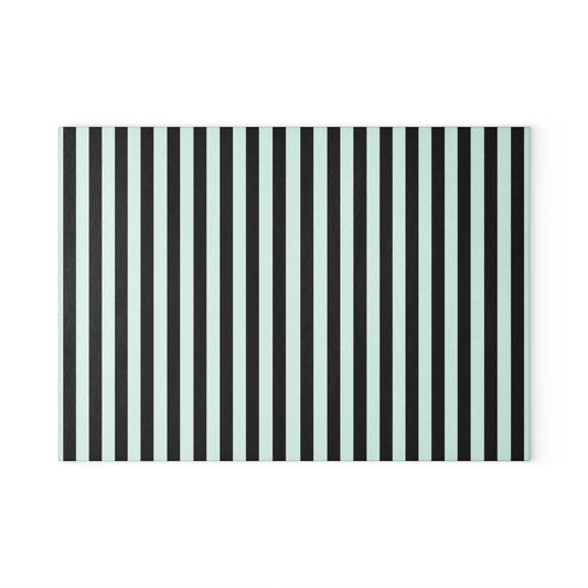 Striped Glass Cutting Board – Black & Mint Vertical Stripe Kitchen Board