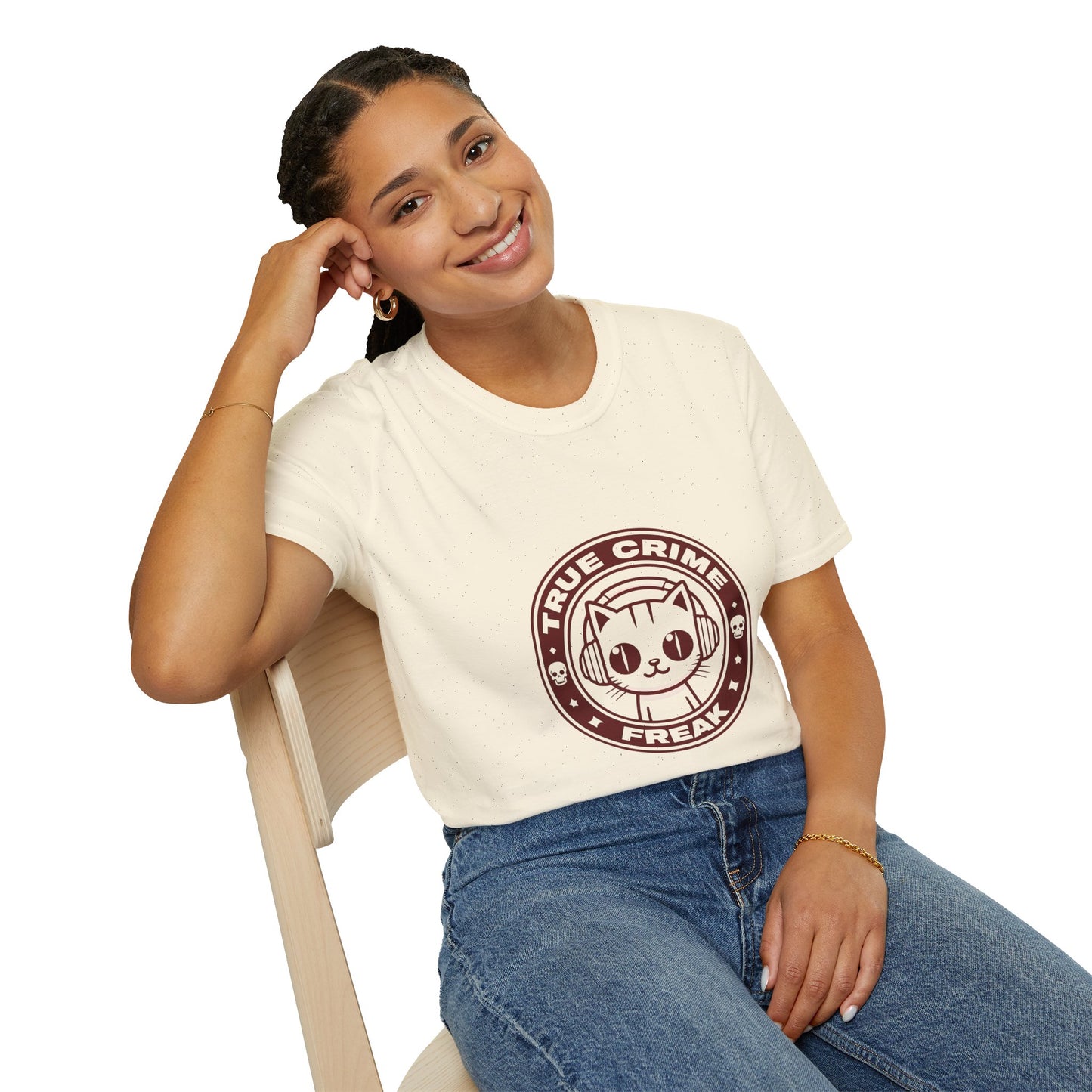 True Crime Freak Cat T-Shirt – Cute Kitty Badge Tee for True Crime Fans