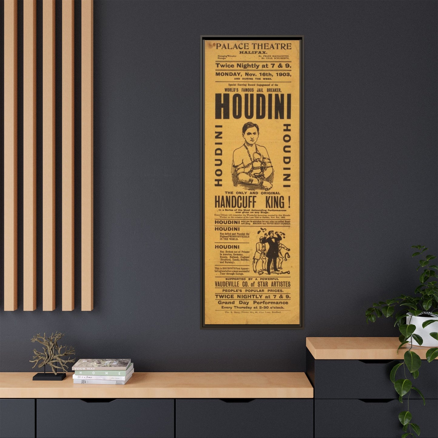 Houdini Vintage Poster Matte Canvas Print (Framed)