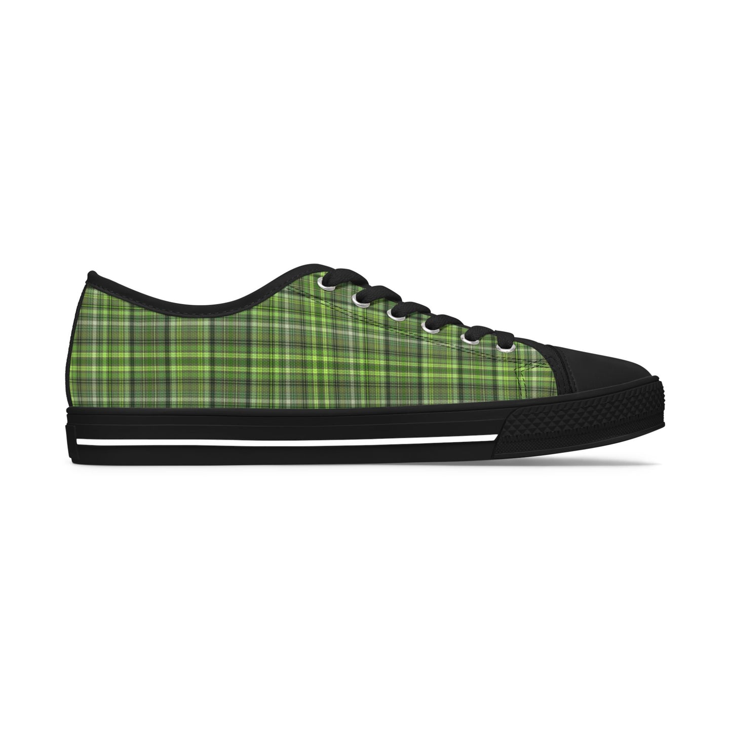 Green Plaid Low Top Sneakers — Casual Canvas Shoes