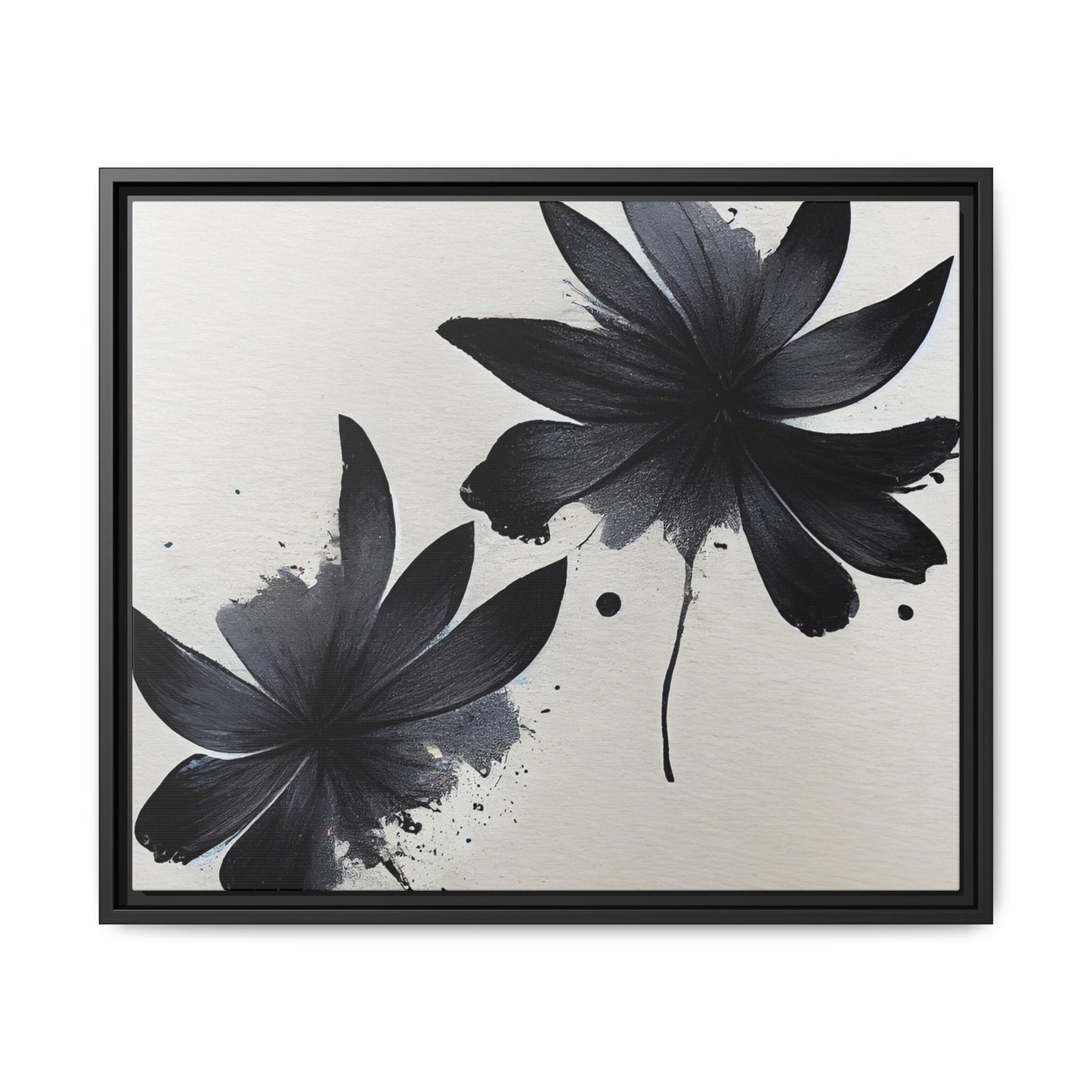 Framed Black Floral Matte Canvas Wall Art — Monochrome Botanical Print