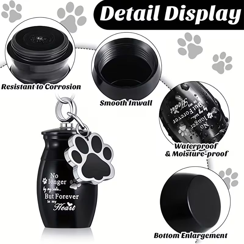 Metal Urn Pendant Suitable for Dog & Cat Cremation Urn with Filling Tools - Paw Print Ash Keepsake Keychain, Memorial Cylinder for Pet Ashes, Cremation Jewelry for Ashes Preservation