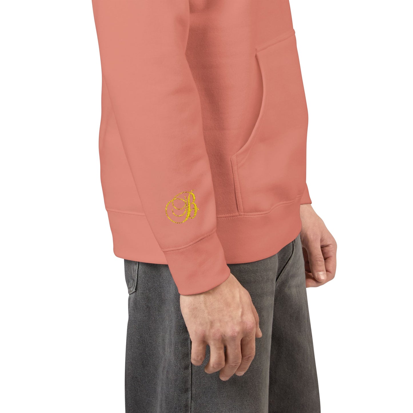 Coral Gold Floral Initial Hoodie — Monogram 'B' Casual Pullover