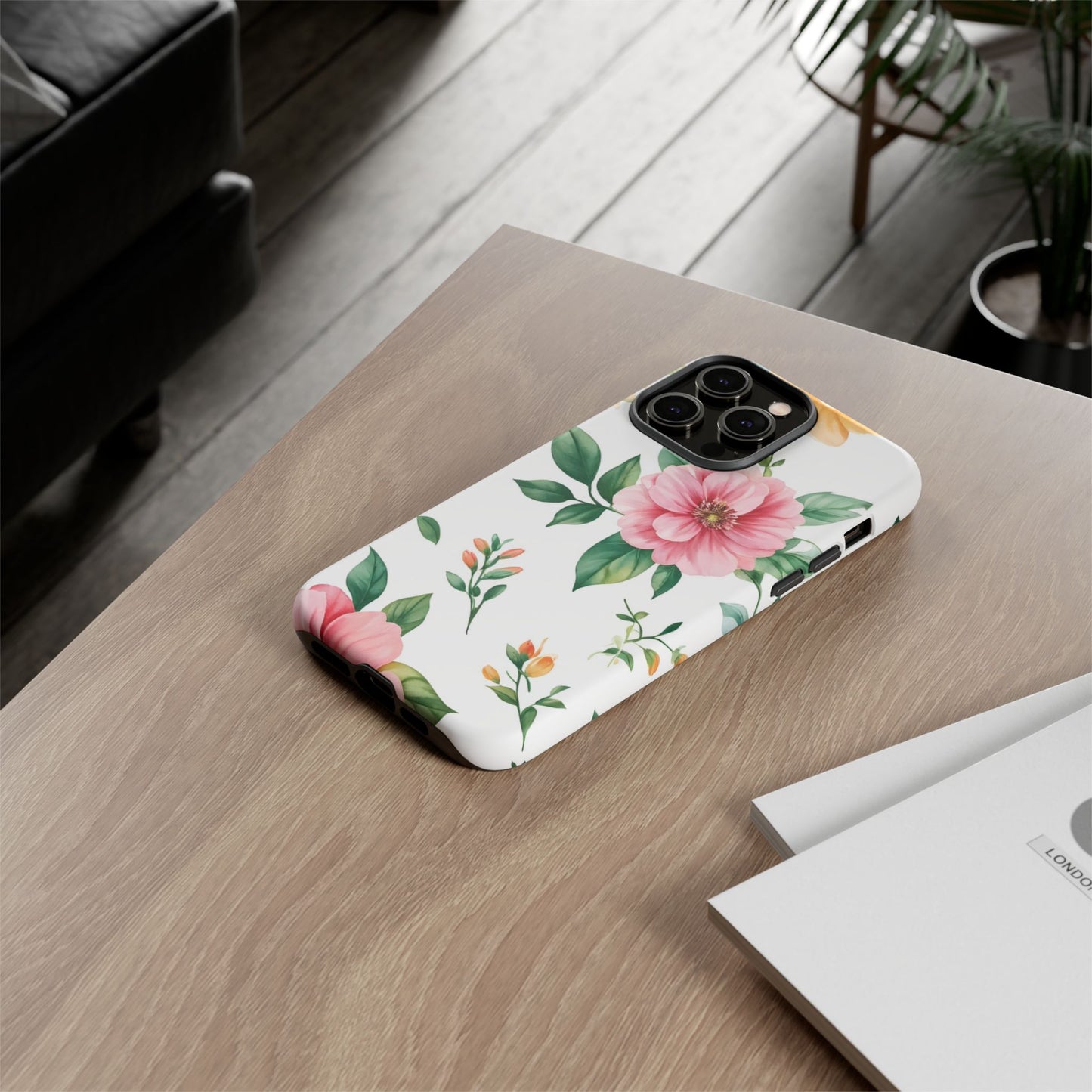 Floral Tough Phone Case — Pink Peony Protective Phone Cover