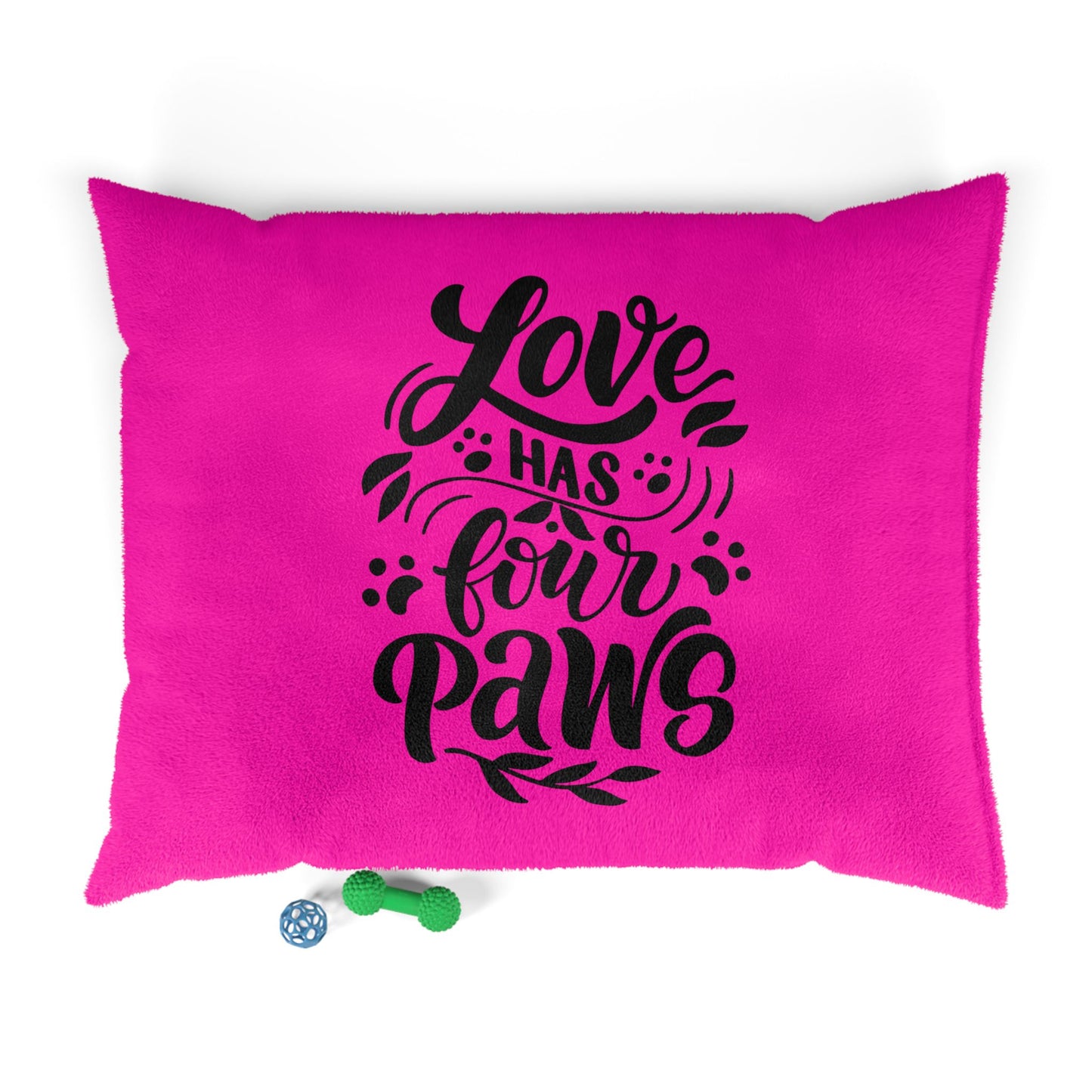 Pet Bed — "Love Has Four Paws" Fuchsia Plush Dog & Cat Bed