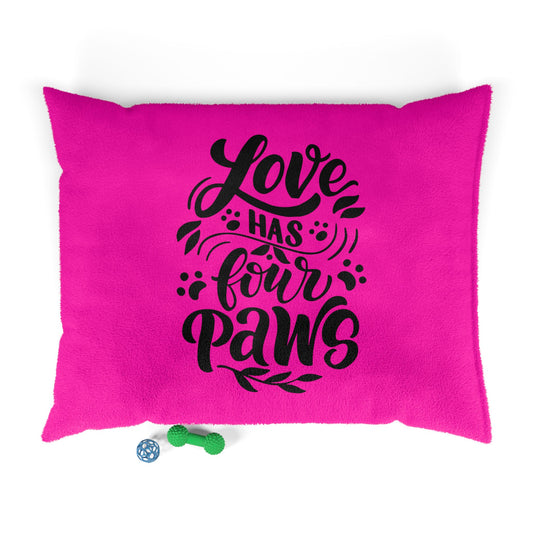 Pet Bed — "Love Has Four Paws" Fuchsia Plush Dog & Cat Bed