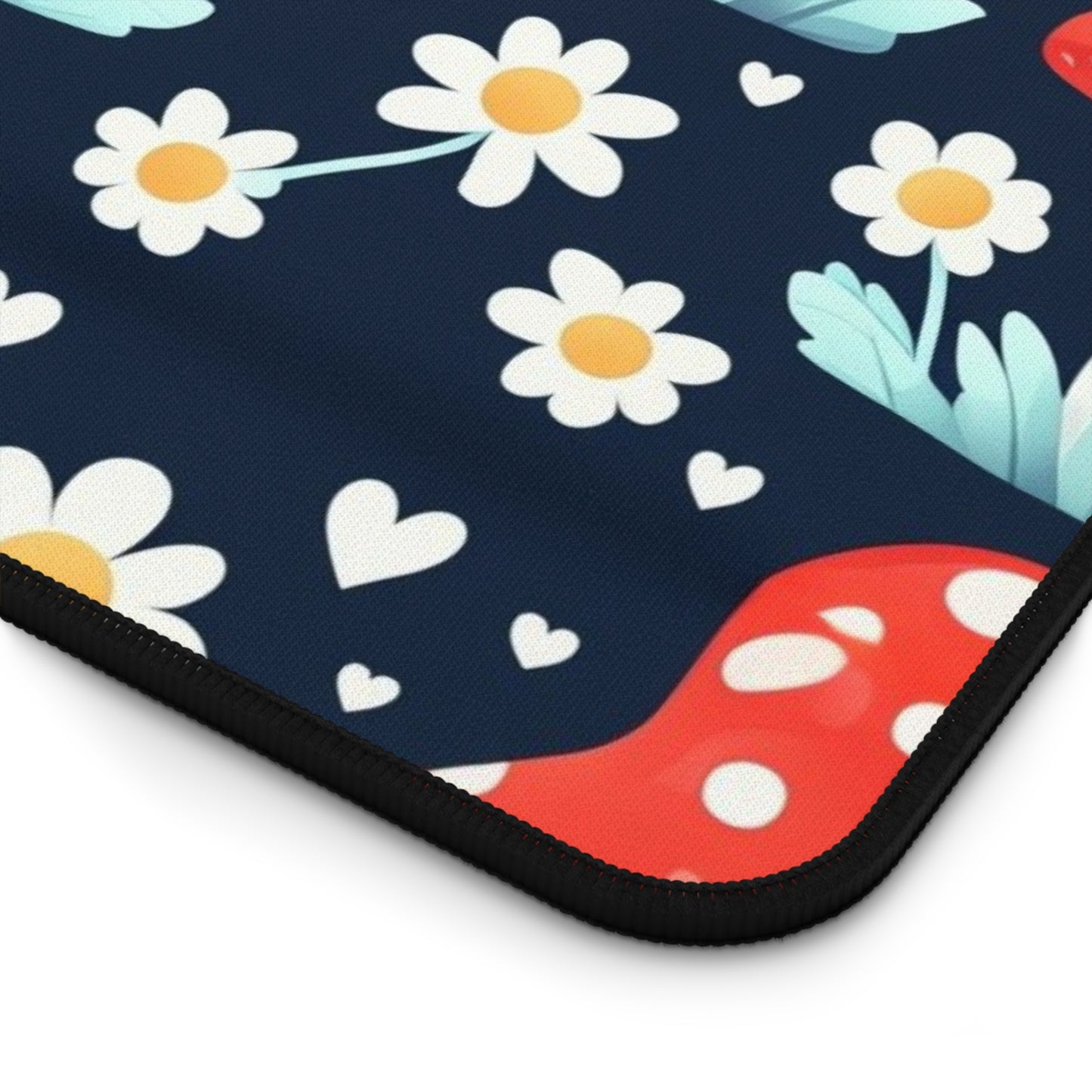 Mushroom & Daisies Desk Mat — Cute Red Toadstool Mousepad for Desk Decor