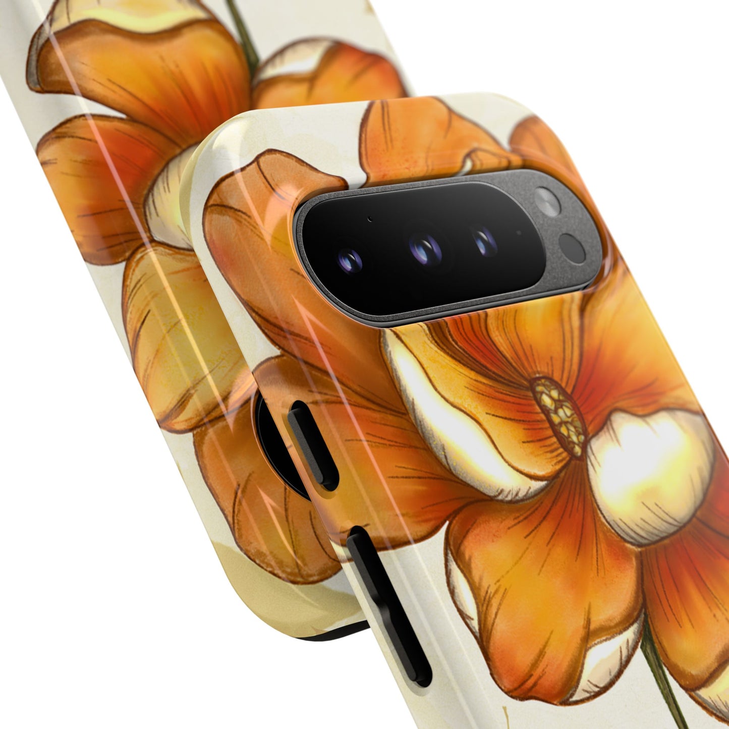 Floral Phone Case with Orange Flower Design, Tough Phone Cover, Floral Gift, Stylish Tech Accessory, Nature Lovers, Spring Vibes