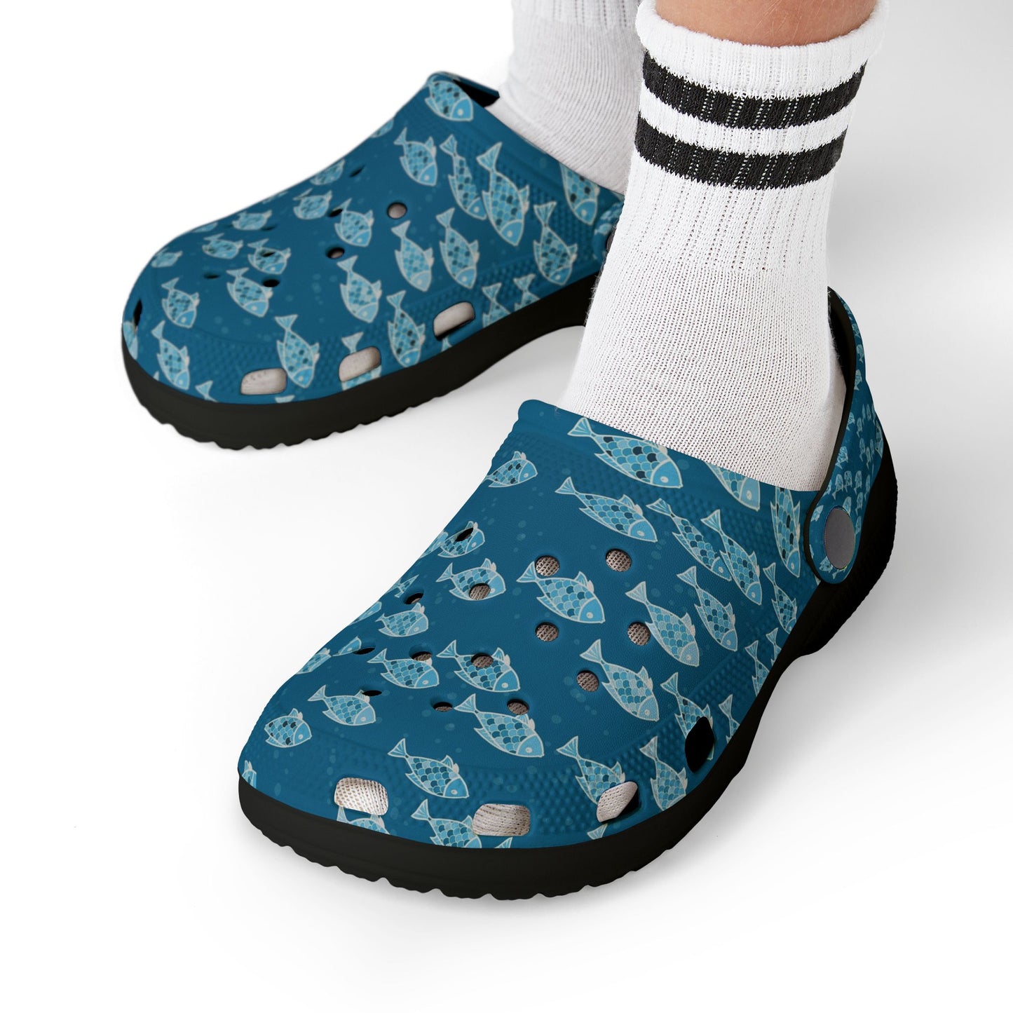 Kids Fish Pattern EVA Foam Clogs — Blue Ocean Slip-On Sandals