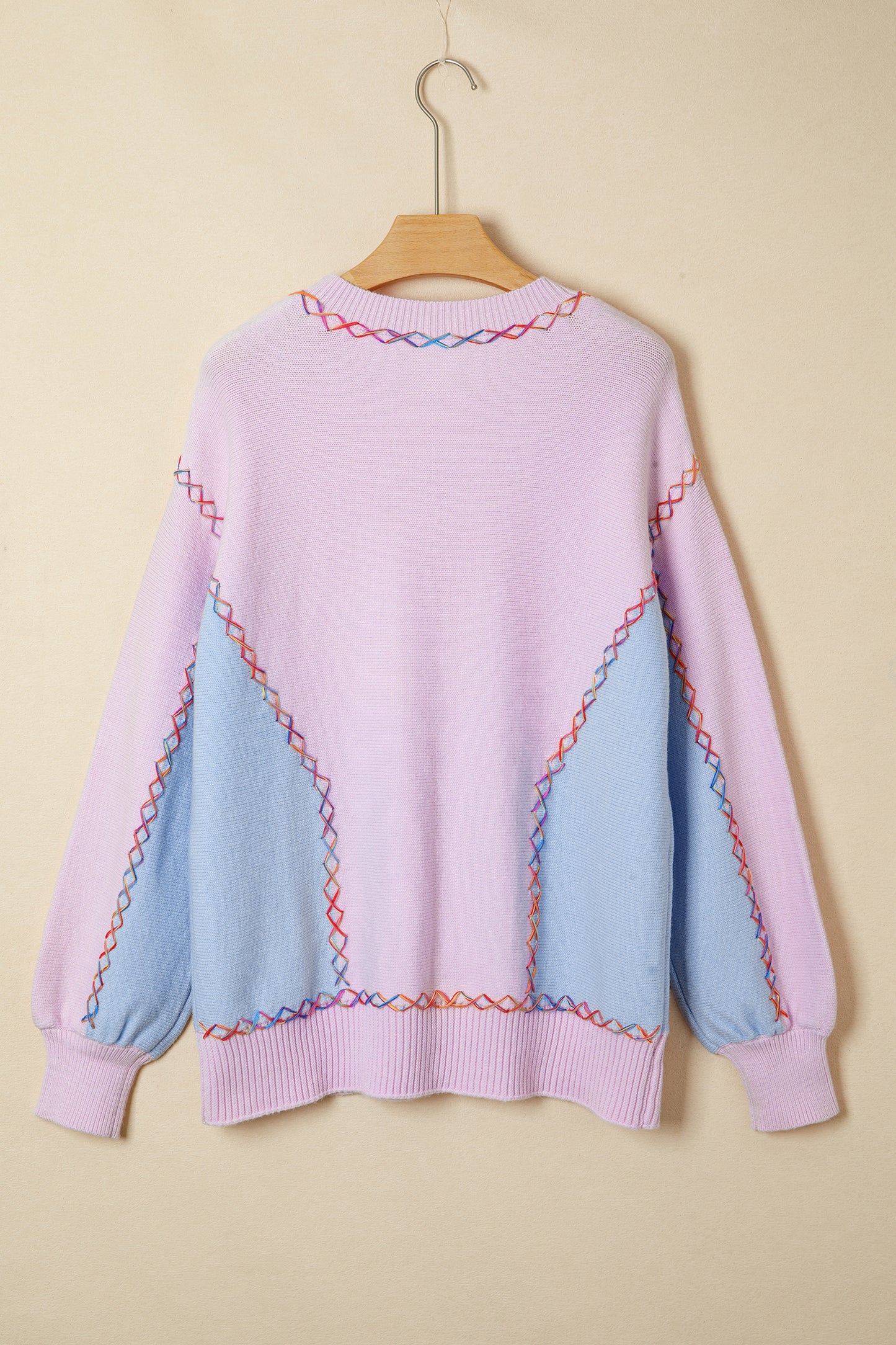 Orchid Bouquet Rainbow Stitching Balloon Sleeve Relaxed Sweater