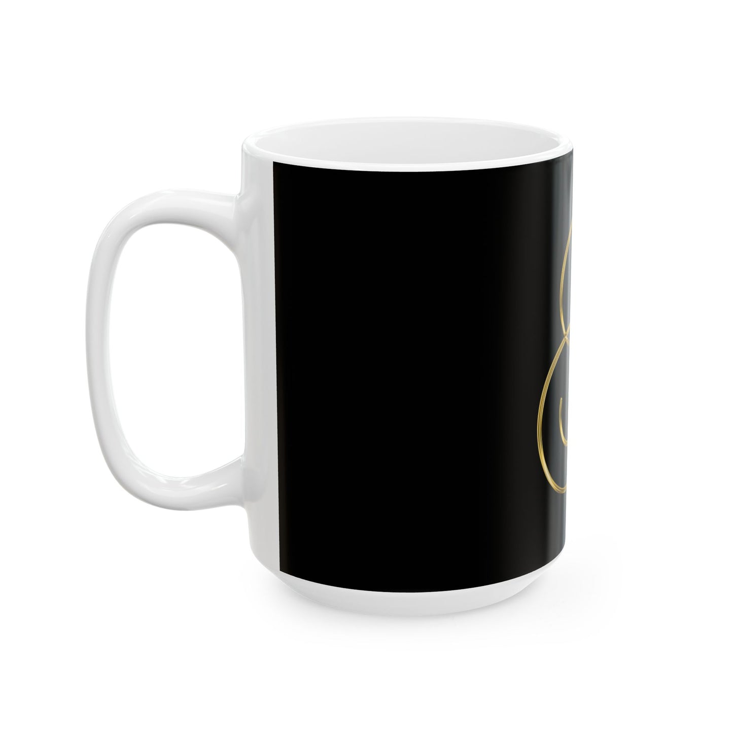 Monogram 'G' Gold Script Ceramic Mug — Elegant Personalized Initial Coffee Cup (11oz, 15oz)