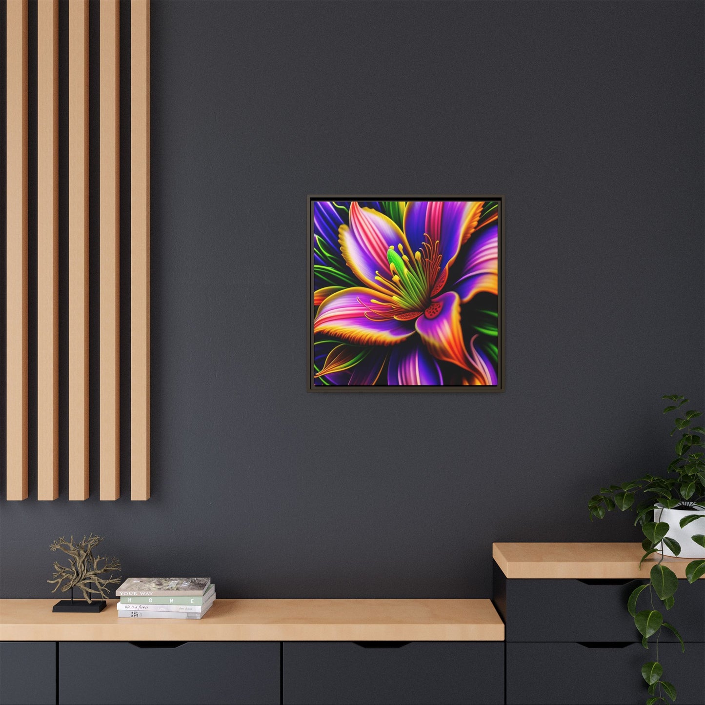 Vibrant Neon Floral Matte Canvas Print — Framed Wall Art