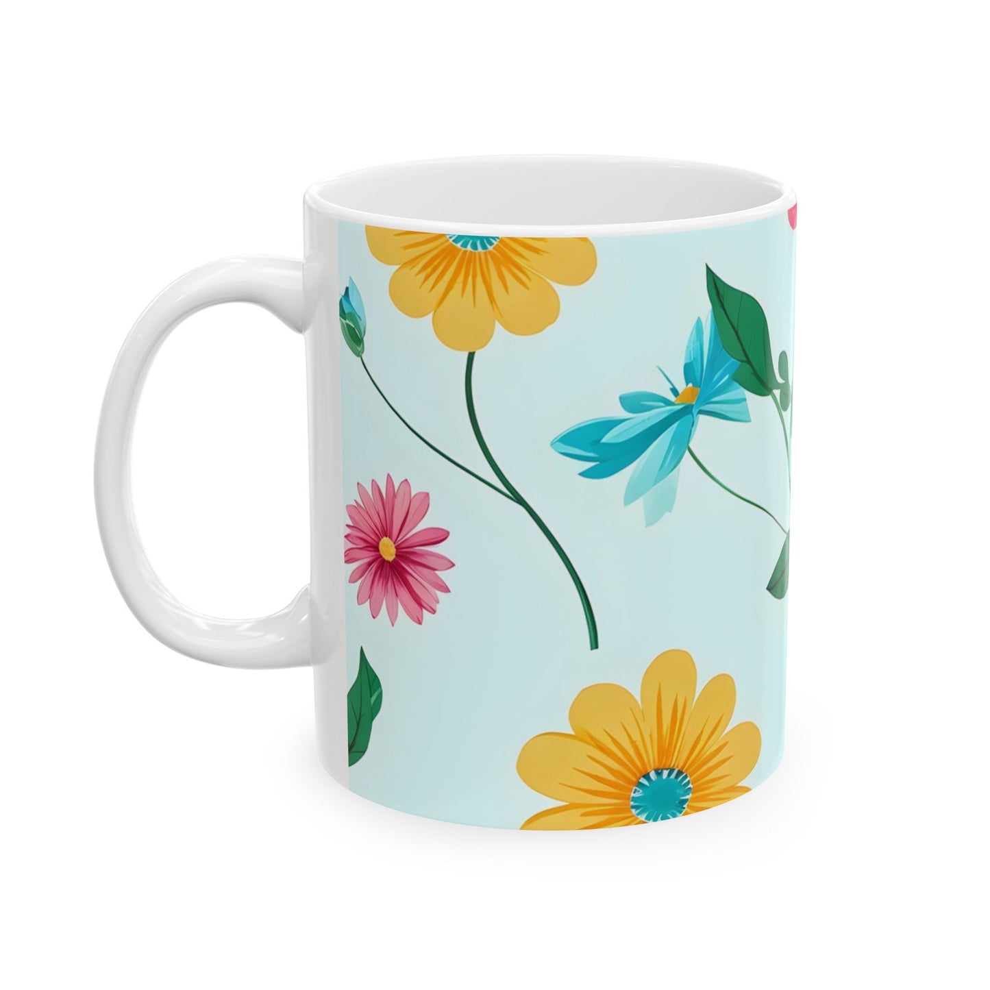 Floral Pattern Ceramic Mug — Colorful Spring Flowers 11oz & 15oz