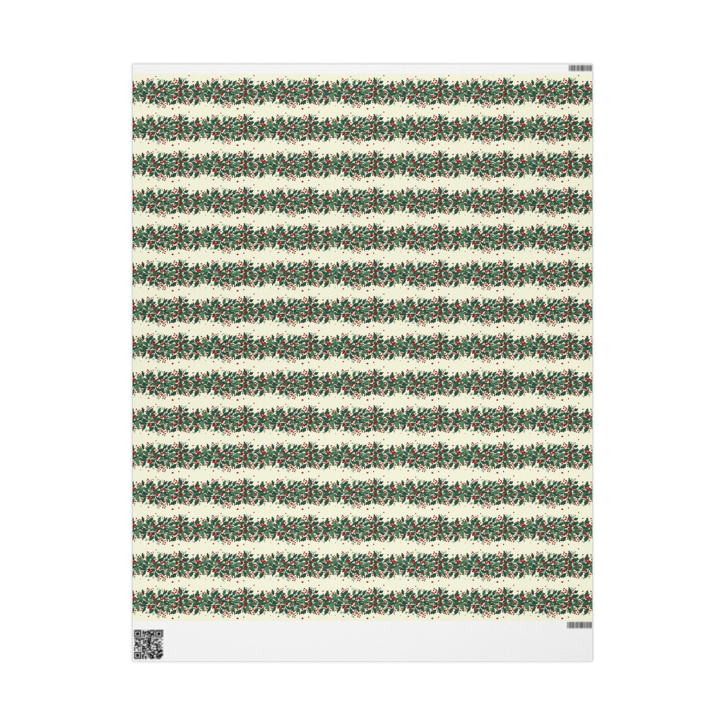 Wrapping Paper Roll — Festive Green Wreath & Red Berry Holiday Wrap
