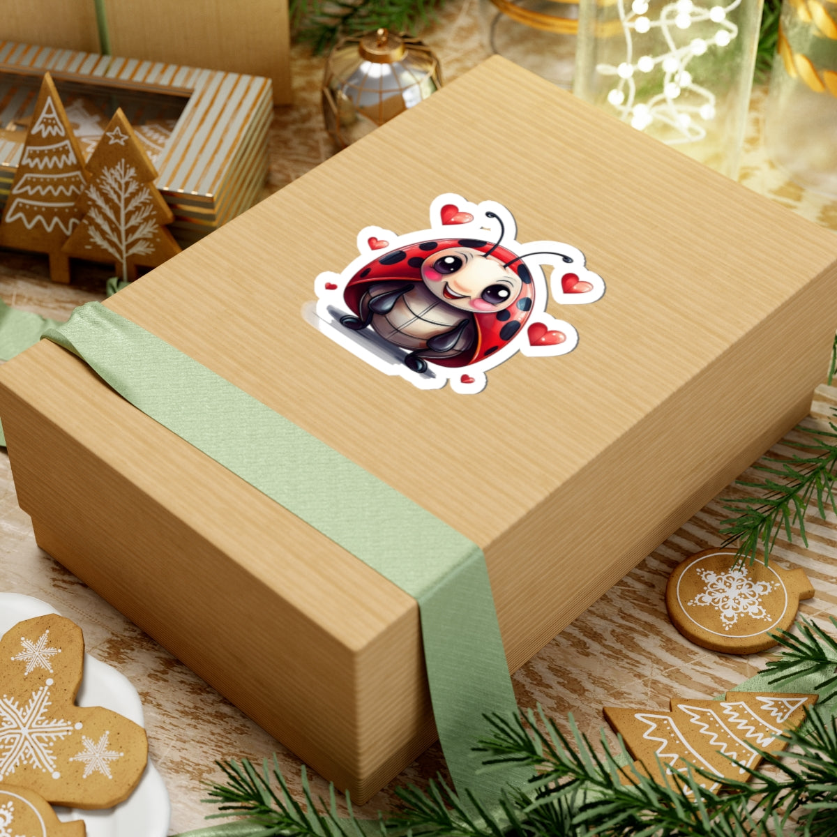 Cute Ladybug Sticker — Lovable Cartoon Kiss-Cut Decal with Hearts