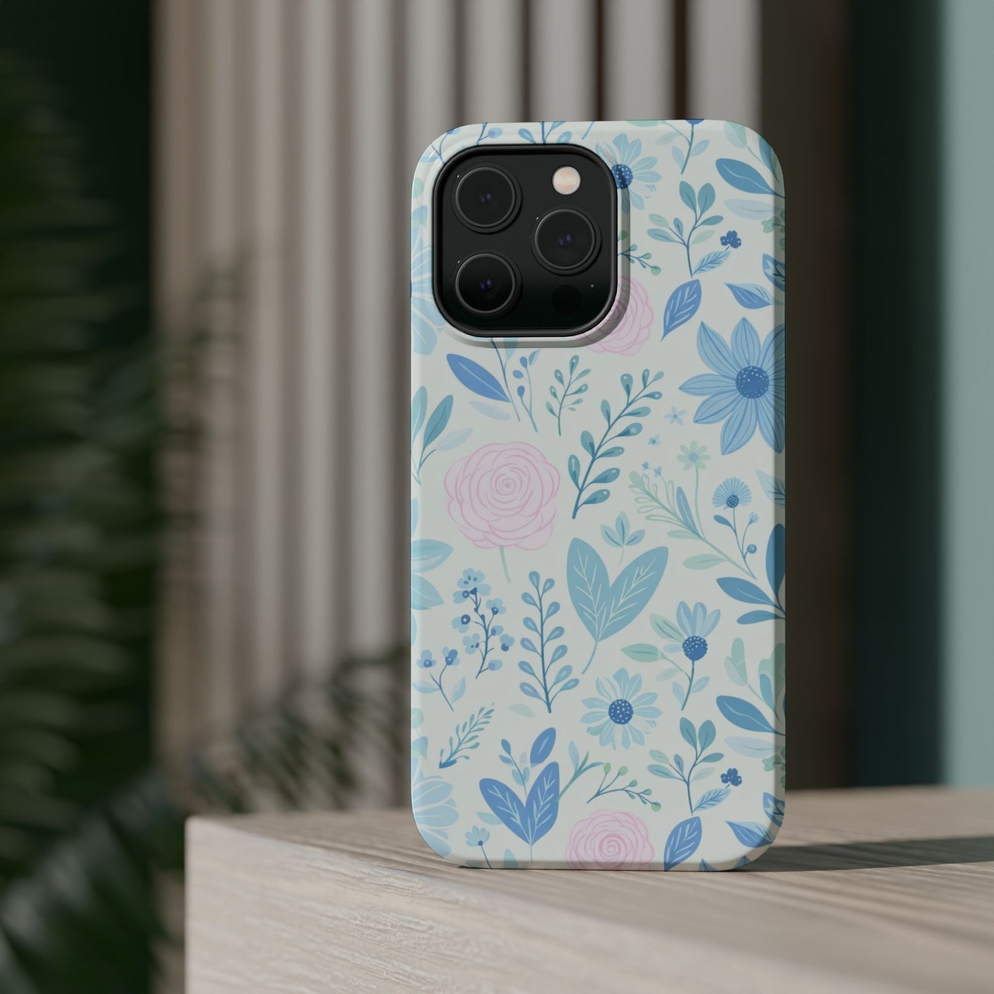Floral Pastel Magnetic Impact Phone Case — Blue & Pink Botanical Design