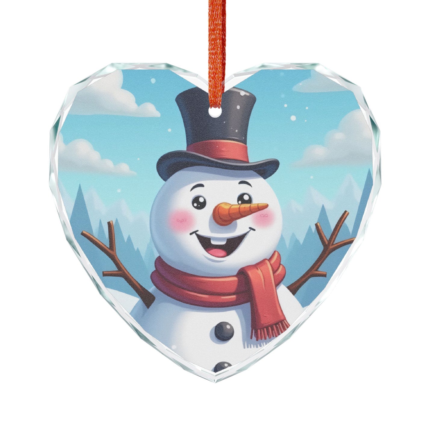 Heart Crystal Ornament — Cheerful Snowman Holiday Decoration
