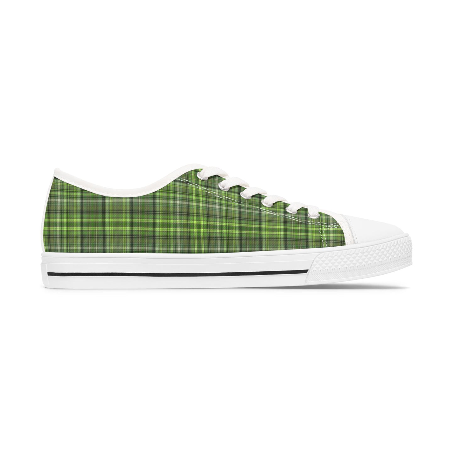 Green Plaid Low Top Sneakers — Casual Canvas Shoes