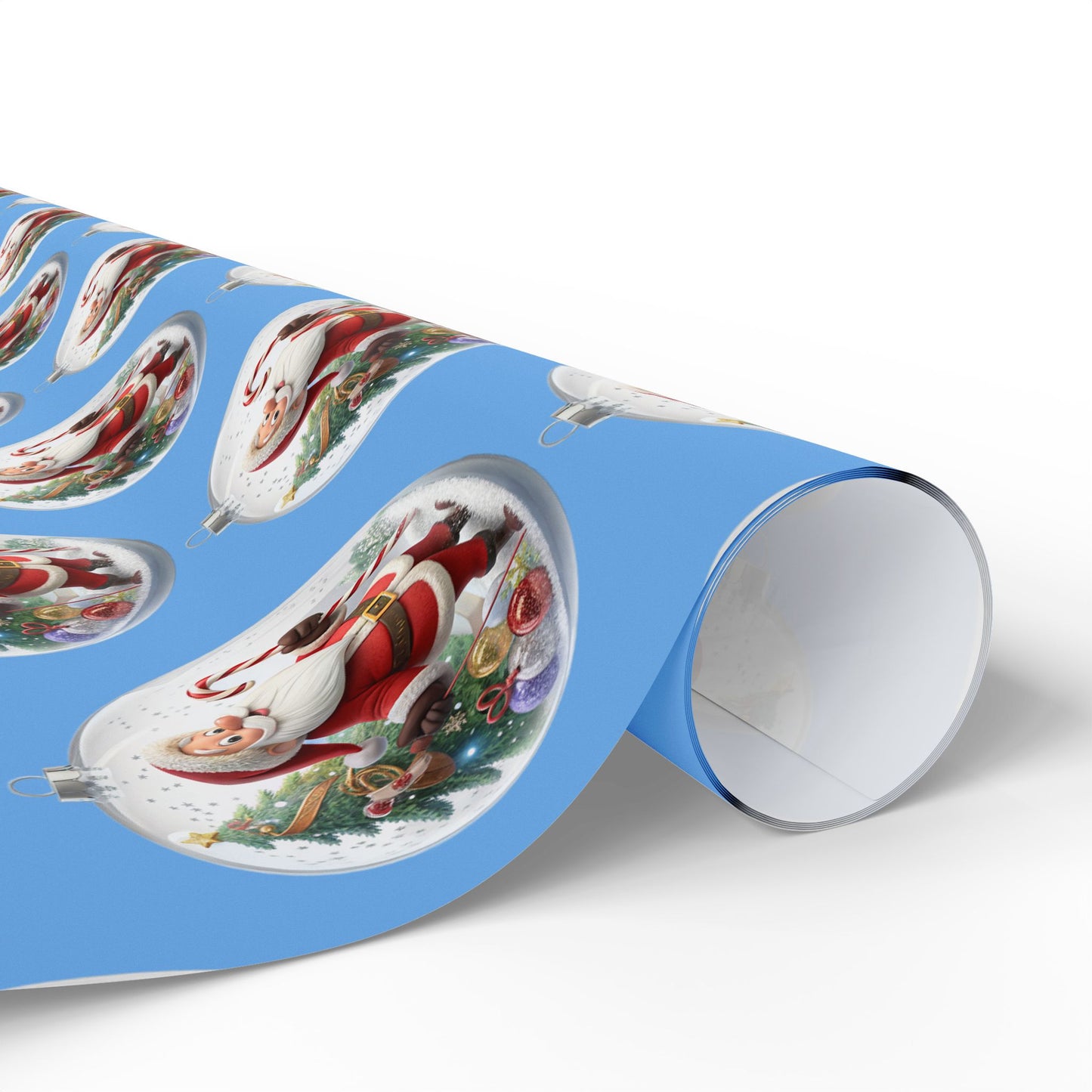 Santa Ornament Pattern Wrapping Paper – Blue Christmas Gift Wrap Roll