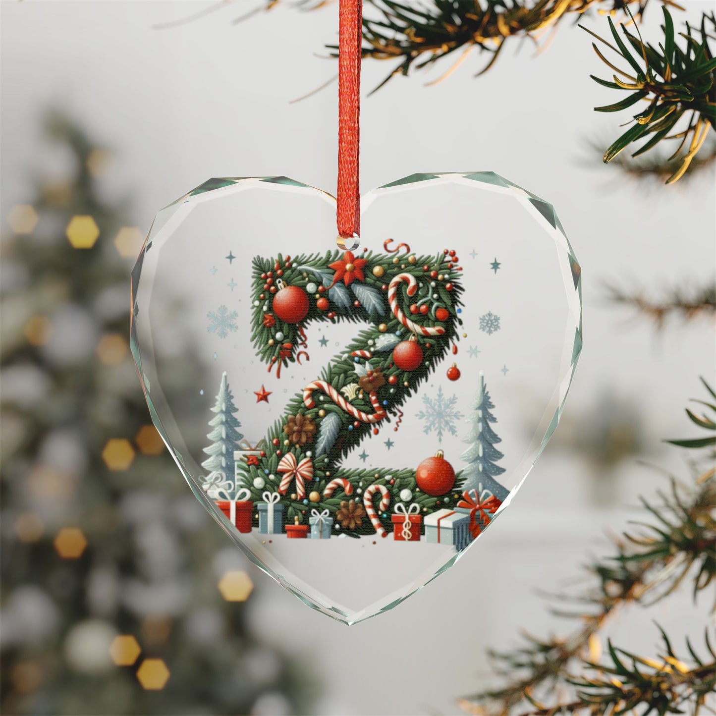 Heart Crystal Ornament — Festive Christmas Letter "Z" Holiday Tree Decoration