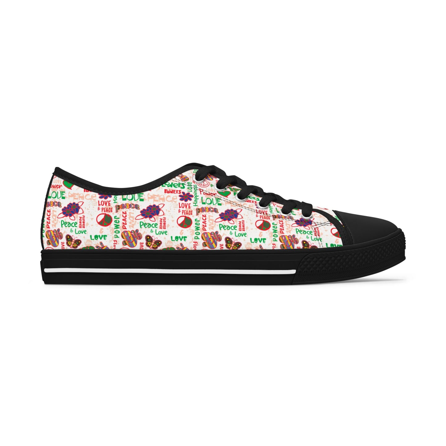 Low Top Sneakers — Retro Peace & Love Floral Pattern