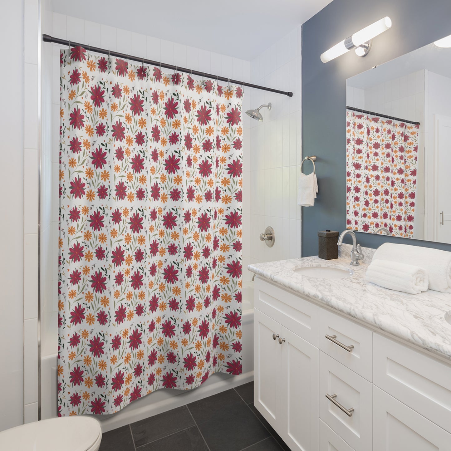 Vibrant Floral Shower Curtain, Bright Bathroom Decor, Boho Chic Style, Gift for Home, Seasonal Decor, Nature Inspired Design