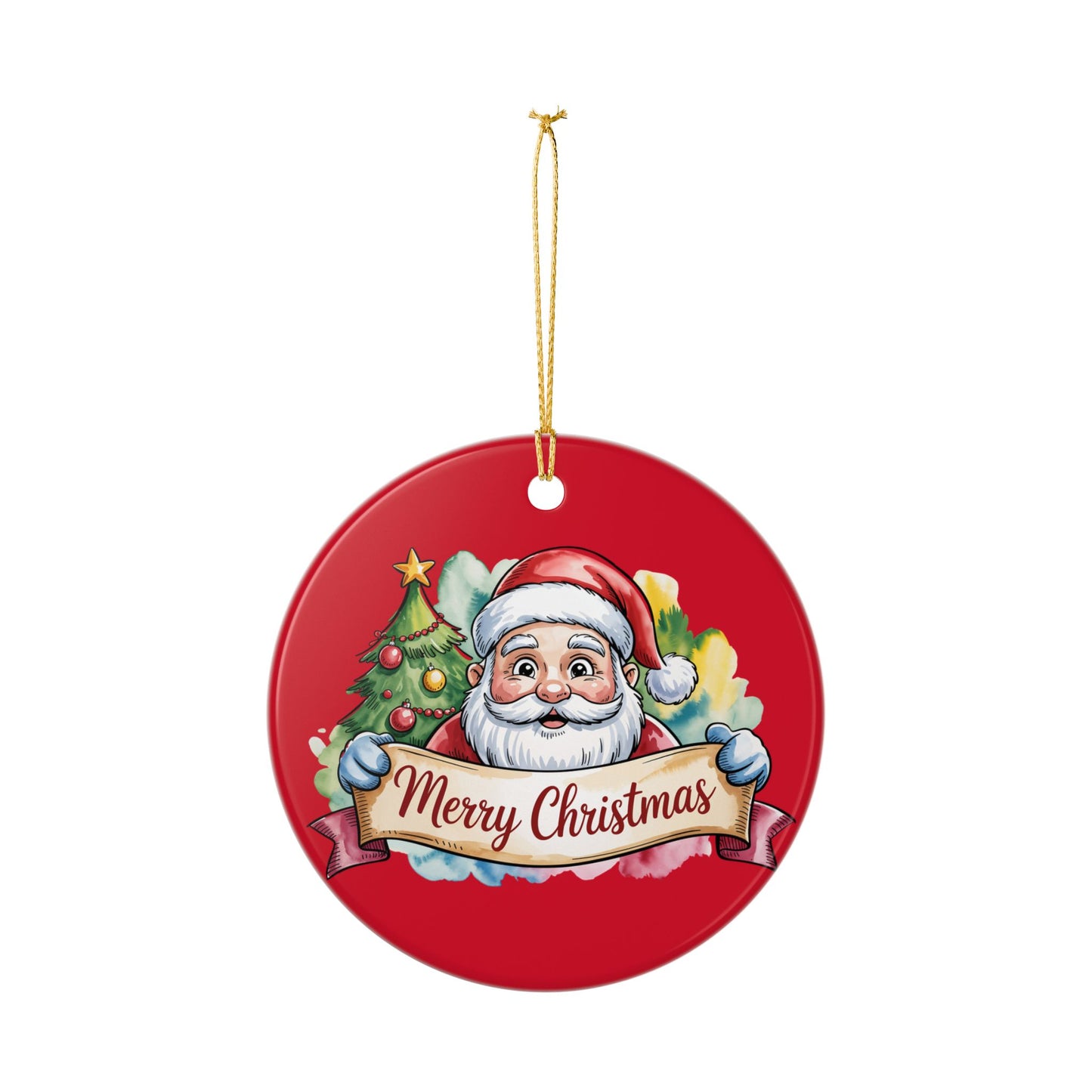 Santa Claus "Merry Christmas" Ceramic Ornament – Double-Sided Holiday Tree Decoration