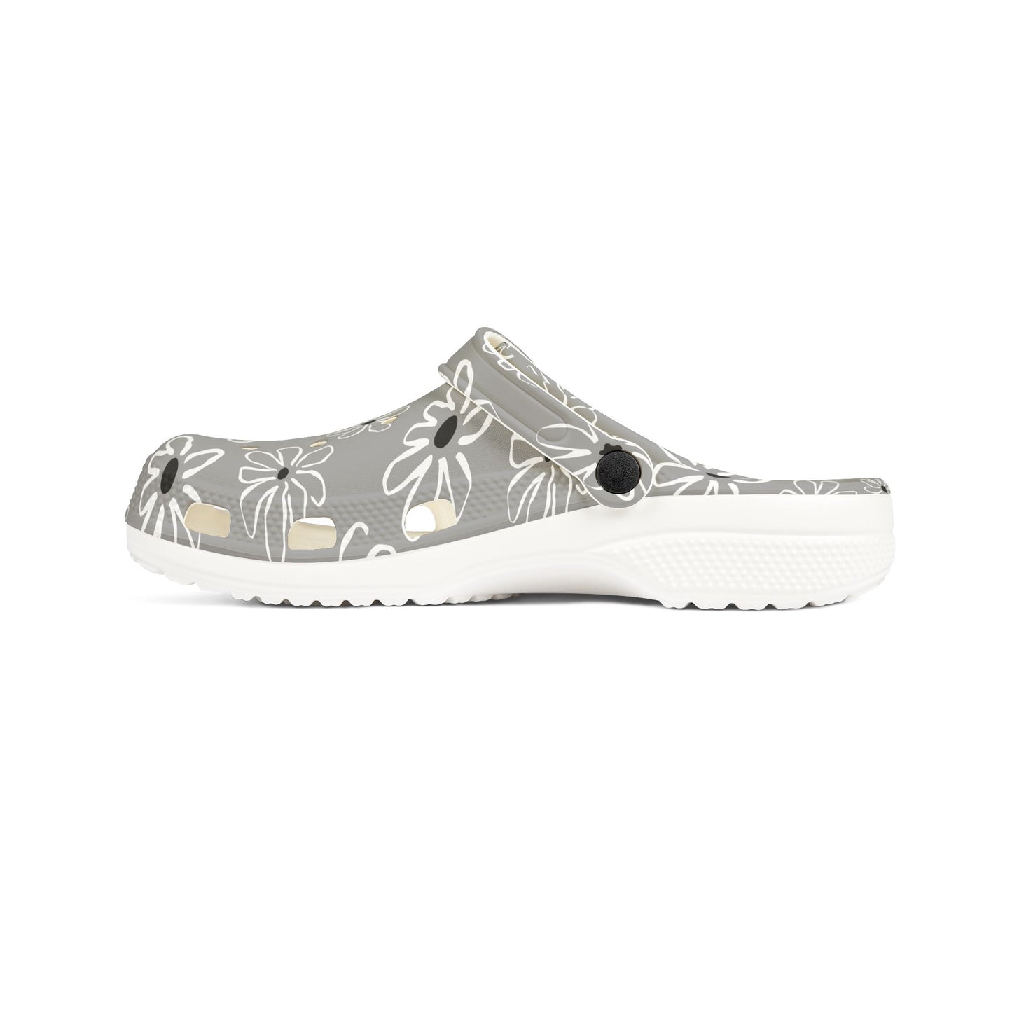 Gray Floral EVA Foam Clogs — Lightweight Garden & Casual Slip-On Shoes