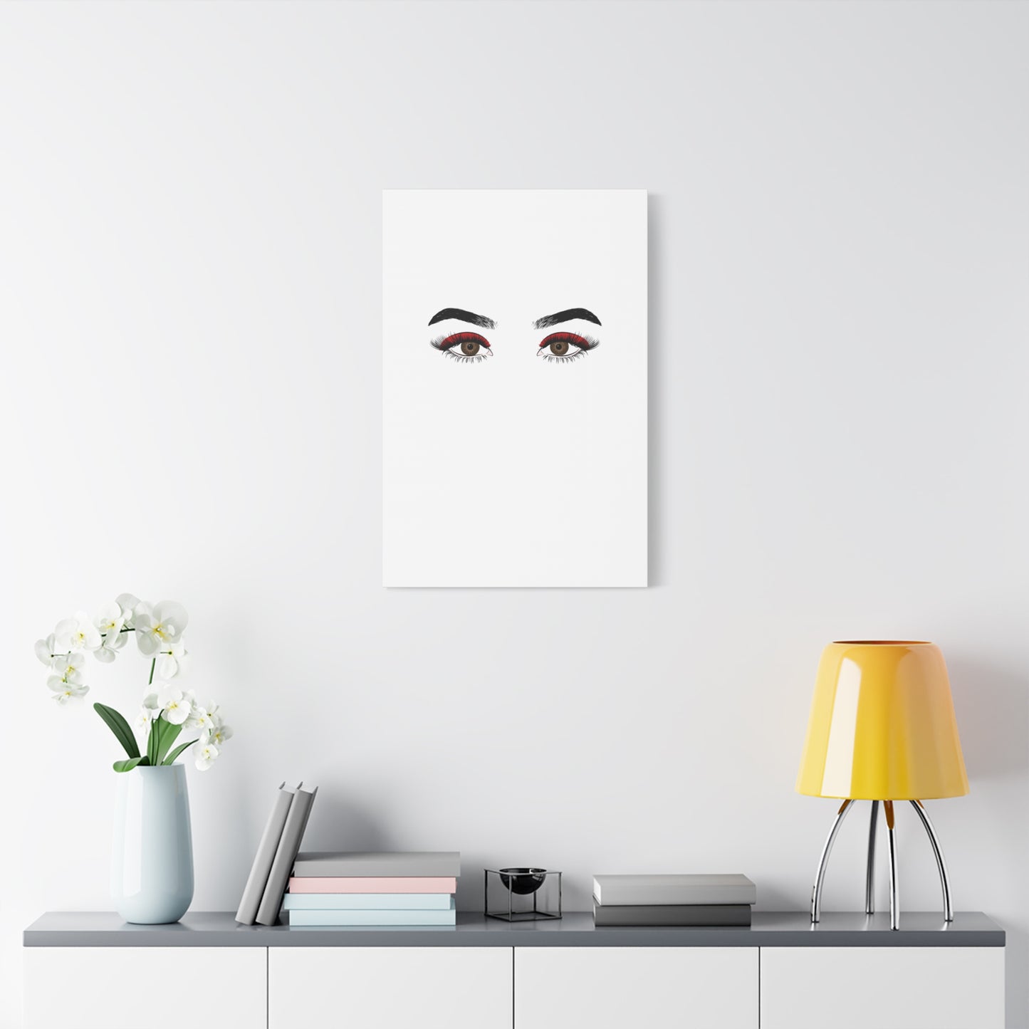 Glam Eyes Matte Canvas Wall Art — Brown Eyes with Red Lashes