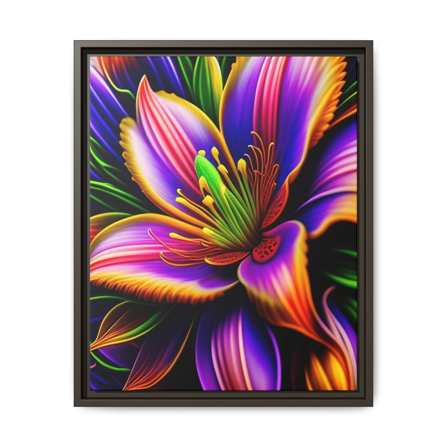 Vibrant Neon Floral Matte Canvas Print — Framed Wall Art