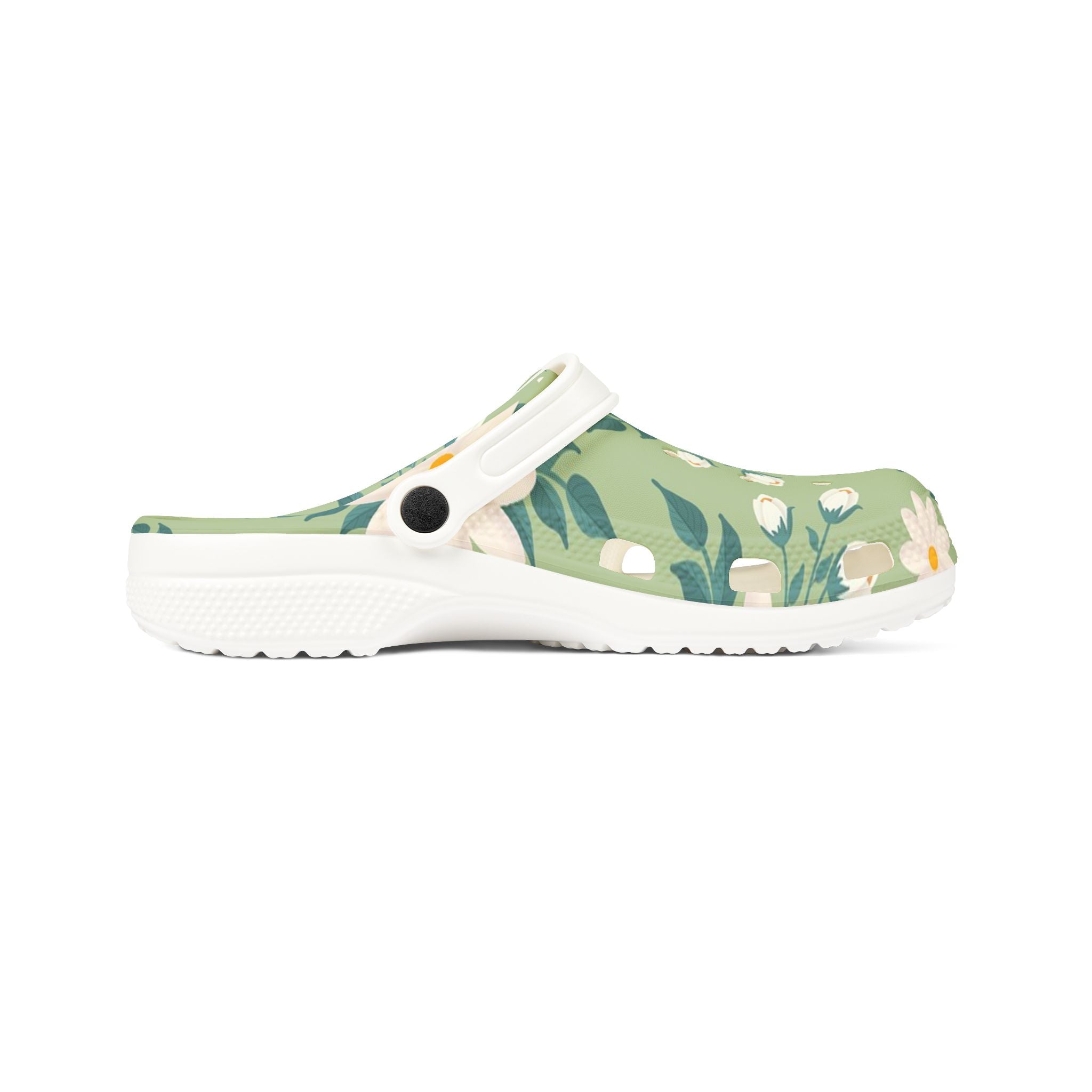 Floral Garden EVA Clogs — Lightweight Green Daisy Slip‑Ons