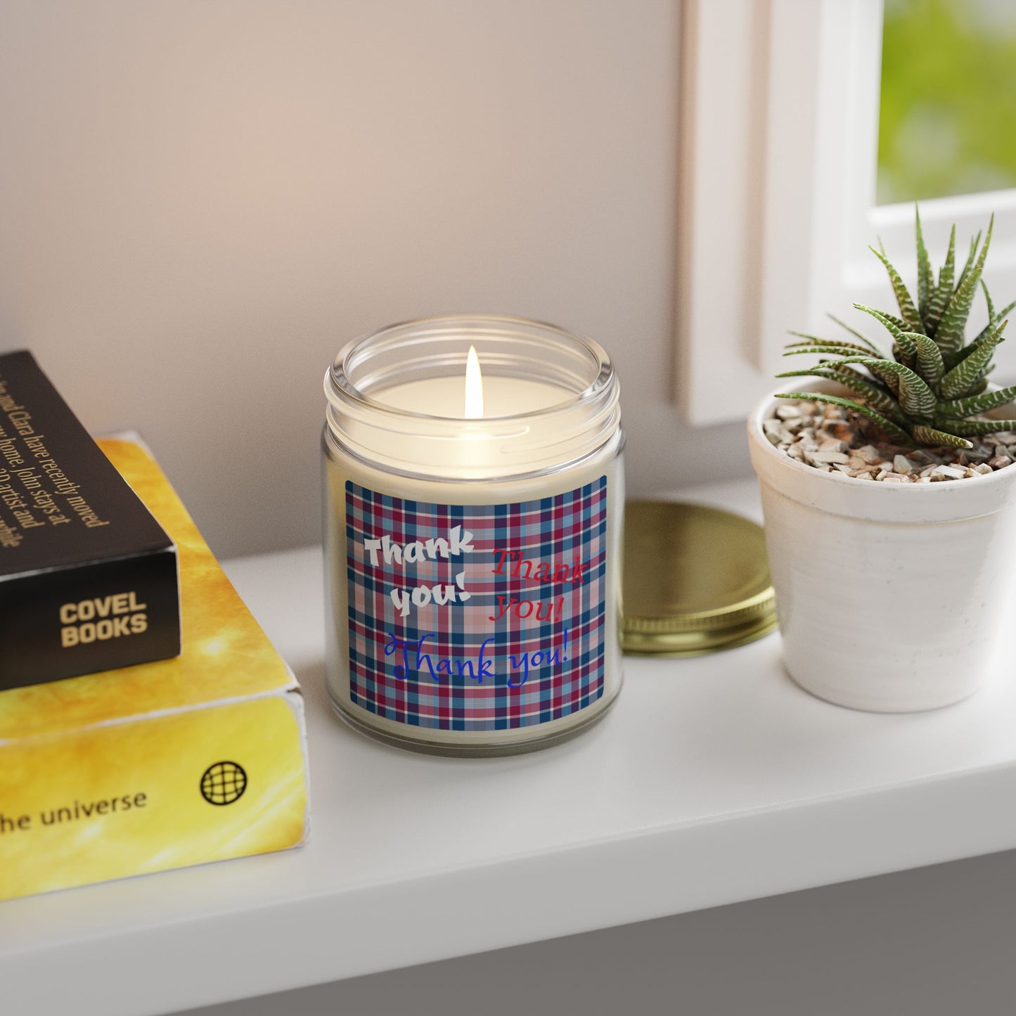 Thank You Plaid Candle — Coconut Apricot Scented Jar (4oz/9oz)
