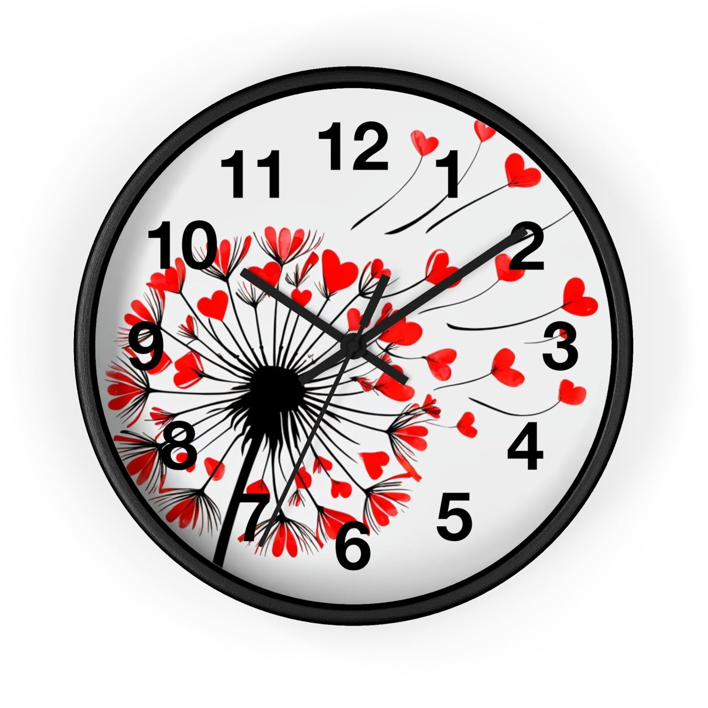 Heart Dandelion Wall Clock — Romantic Red Heart Seeds Decorative Clock