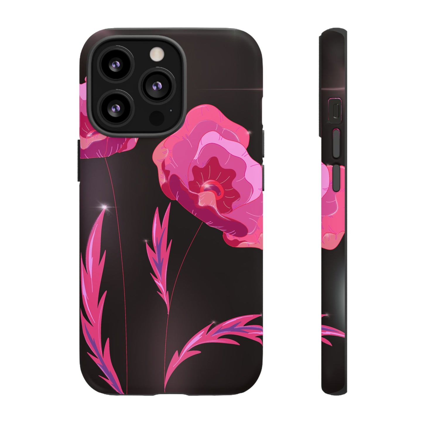 Floral iPhone Case | Tough Cases with Pink Poppy Design, Elegant Flower Phone Cover, Gift for Her, Spring Accessories, Chic Tech