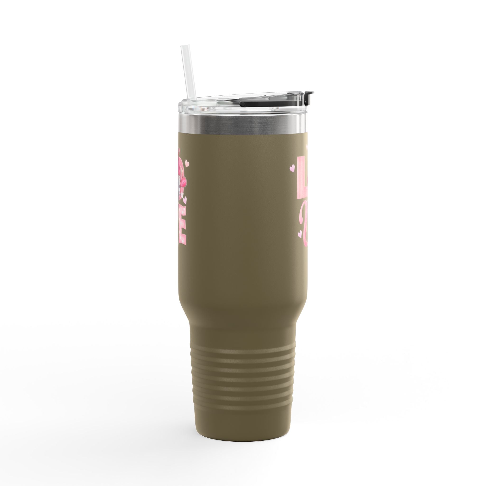 40oz Insulated Travel Mug — Pink "LOVE" Floral Design