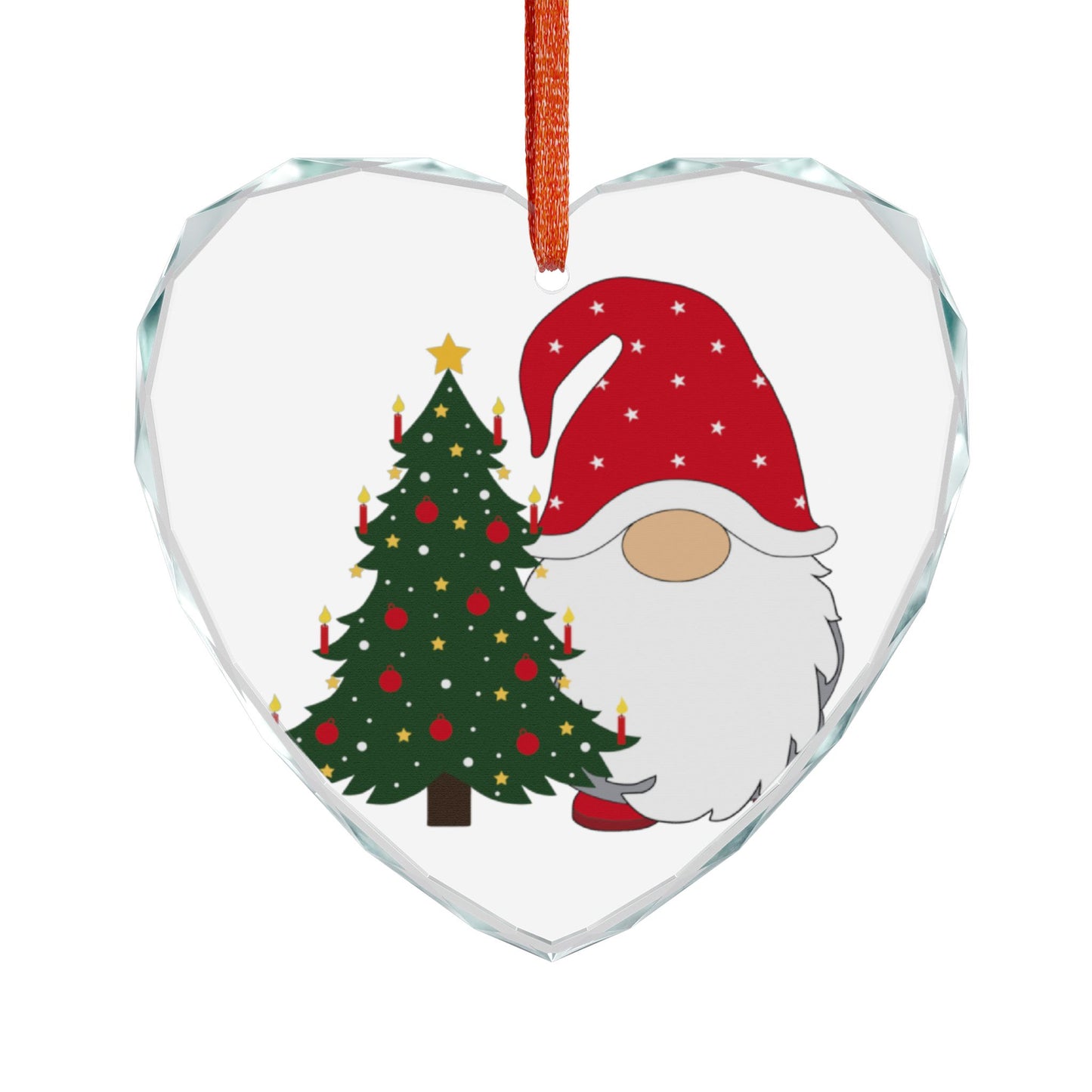 Heart Crystal Ornament — Cute Gnome with Christmas Tree Holiday Decoration