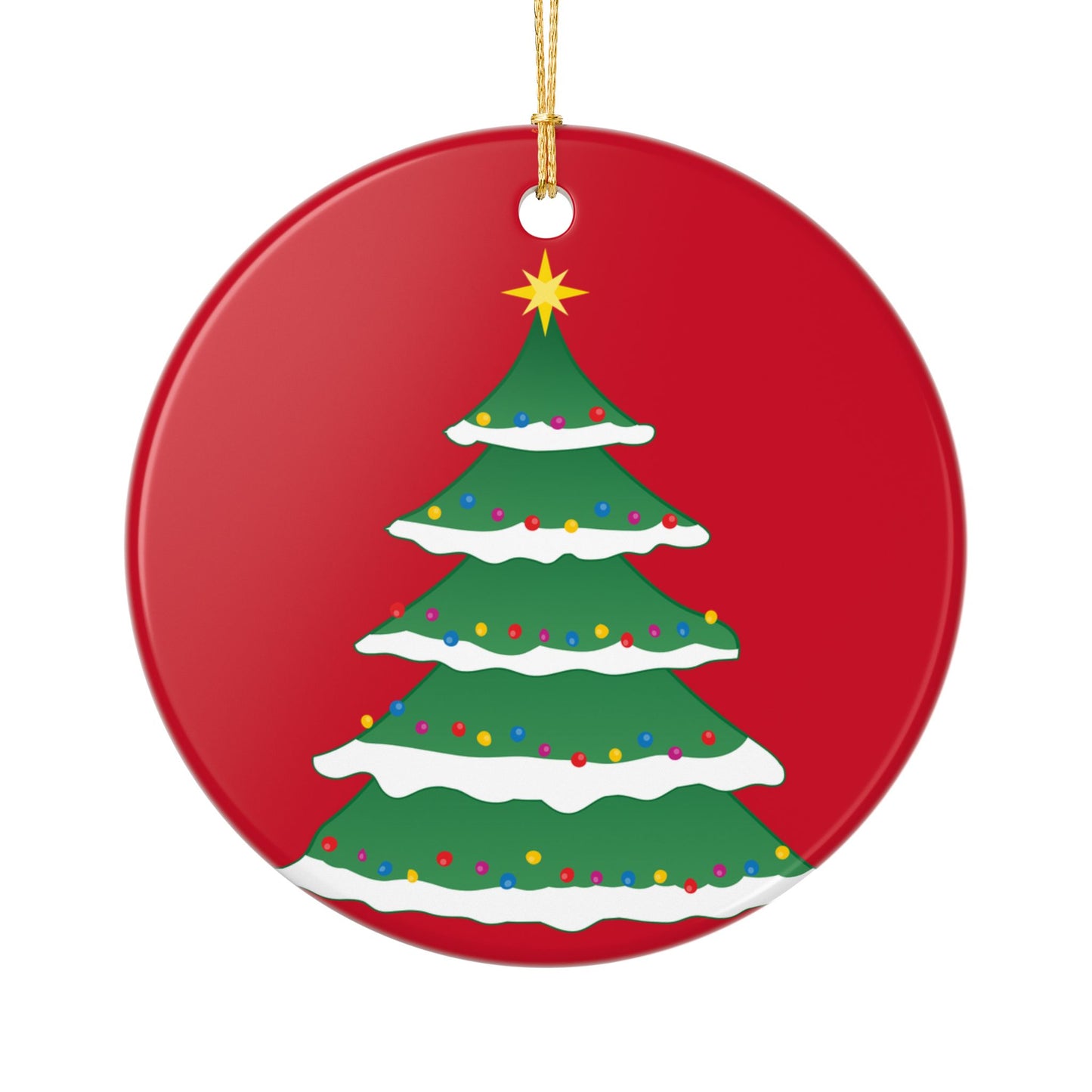 Christmas Tree Ceramic Ornament — Double-Sided Red Holiday Decoration