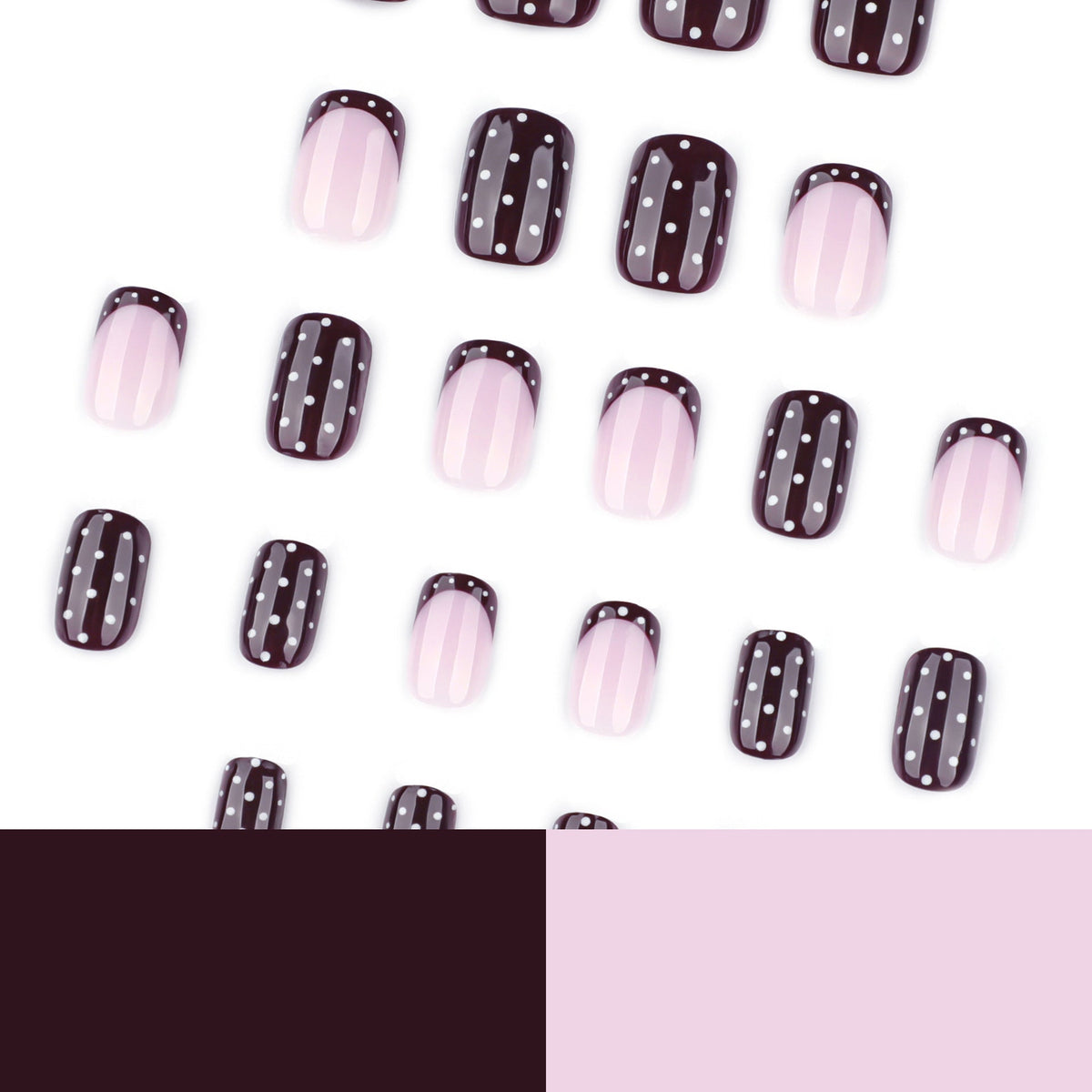Autumn/winter wine red press-on nails with white polka dot design - short square shape – Image 4