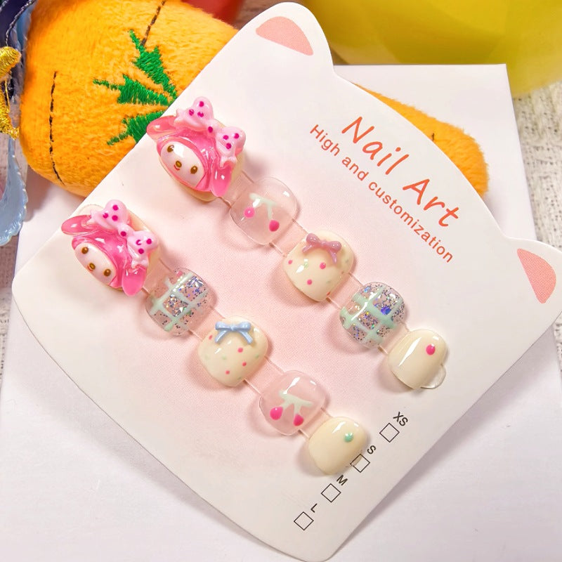 Melody Pink Cute Kids Press On Nails with Bow Glitter – Image 4