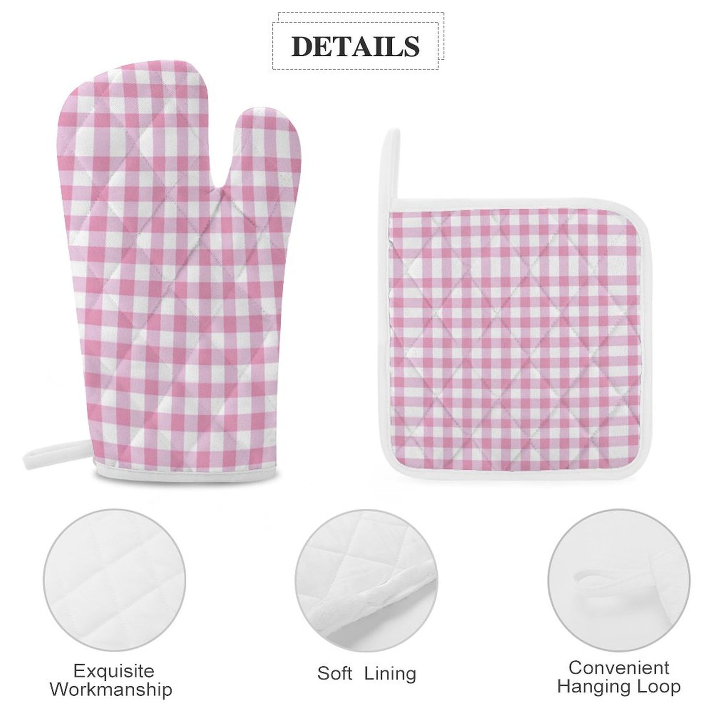 Oven Mitts & Pot Holder Set of 3 - Pink stripes