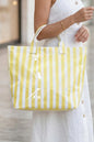 Yellow Cream Glossy Striped Vinyl Large Tote Bag